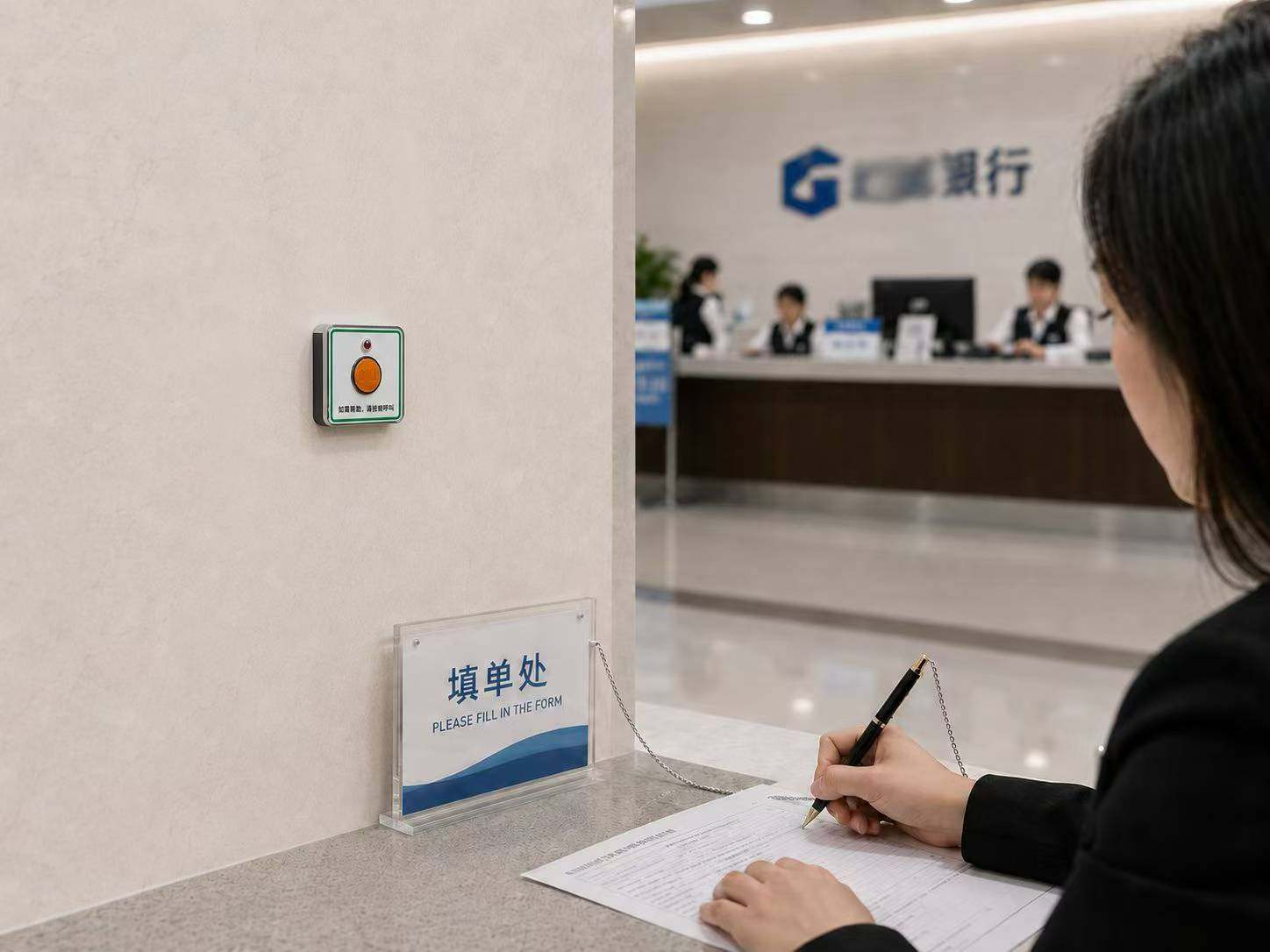 银行网点无线呼叫填单处求助